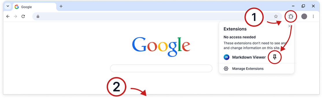 Pin the Markdown Viewer extension to the Chrome toolbar