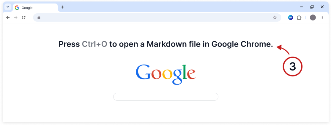 Press Ctrl+O to open a Markdown file in Google Chrome